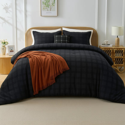 Solid Classic Waffle Weave Textured Bedding Comforter Set