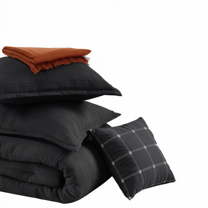 Solid Classic Waffle Weave Textured Bedding Comforter Set