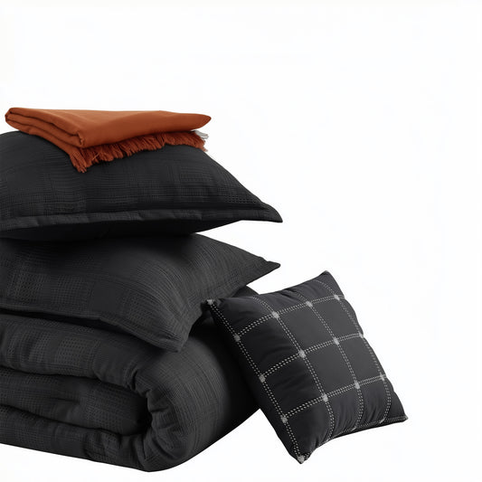 Solid Classic Waffle Weave Textured Bedding Comforter Set