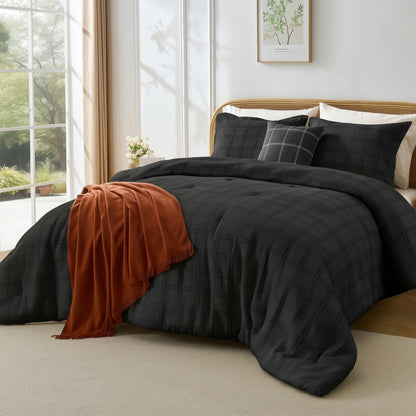 Solid Classic Waffle Weave Textured Bedding Comforter Set