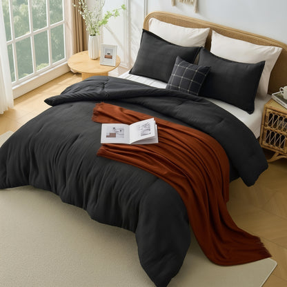 Solid Classic Waffle Weave Textured Bedding Comforter Set