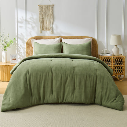 Solid Classic Waffle Weave Textured Mini Comforter Set