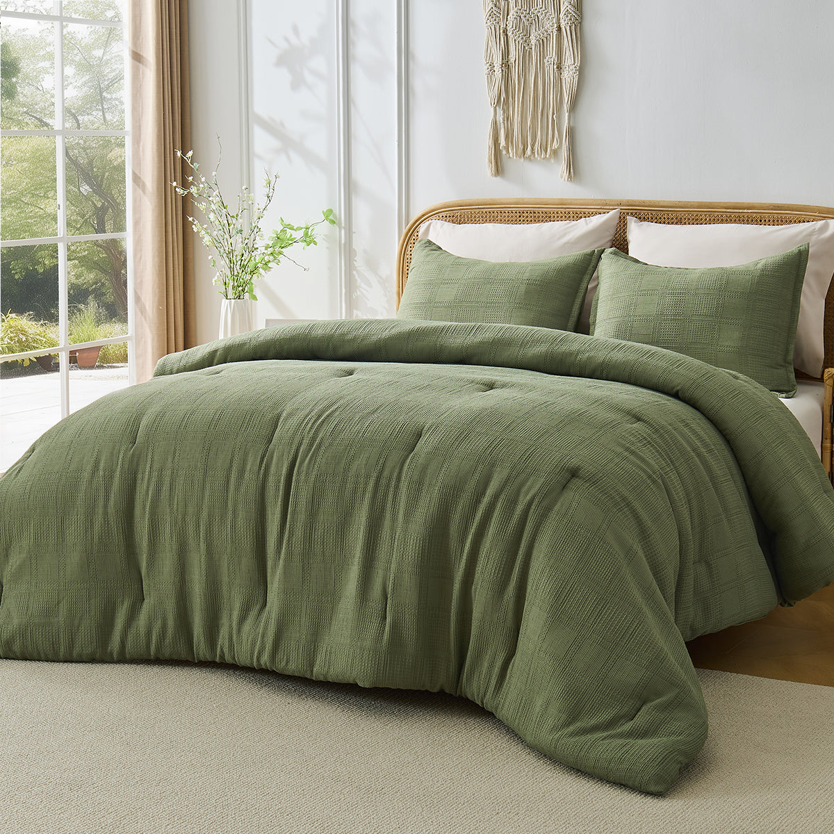 Solid Classic Waffle Weave Textured Mini Comforter Set