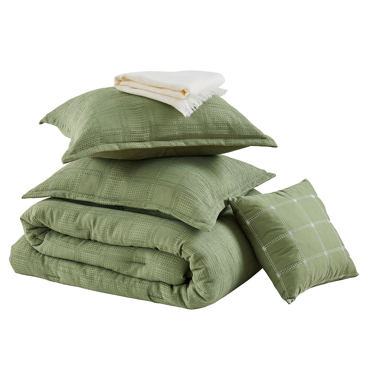 Solid Classic Waffle Weave Textured Bedding Comforter Set