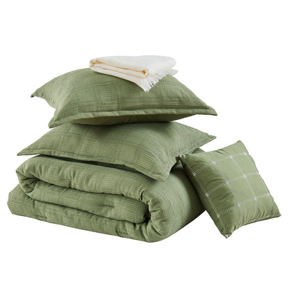 Solid Classic Waffle Weave Textured Bedding Comforter Set