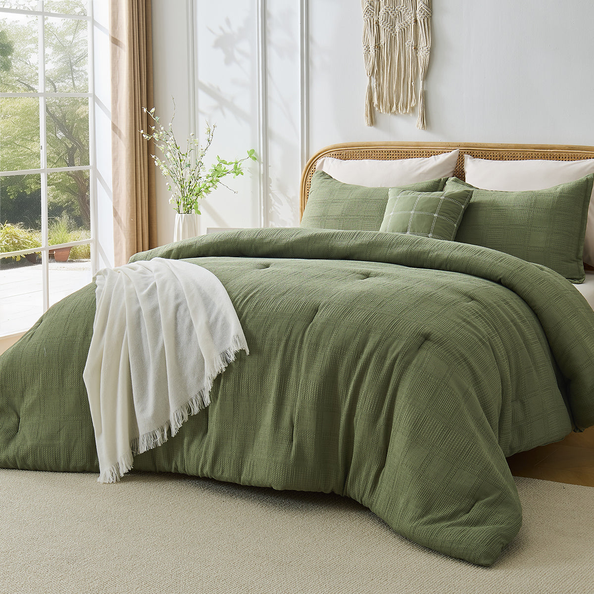Solid Classic Waffle Weave Textured Bedding Comforter Set