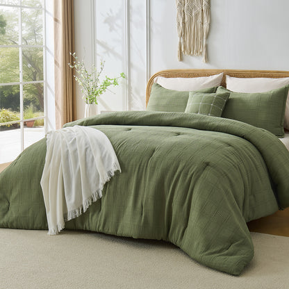 Solid Classic Waffle Weave Textured Bedding Comforter Set