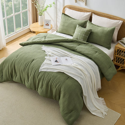 Solid Classic Waffle Weave Textured Bedding Comforter Set