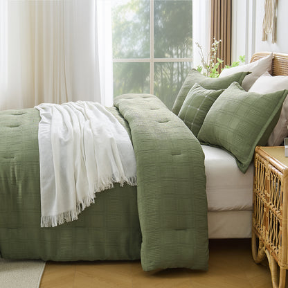 Solid Classic Waffle Weave Textured Bedding Comforter Set