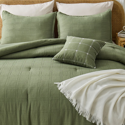 Solid Classic Waffle Weave Textured Bedding Comforter Set