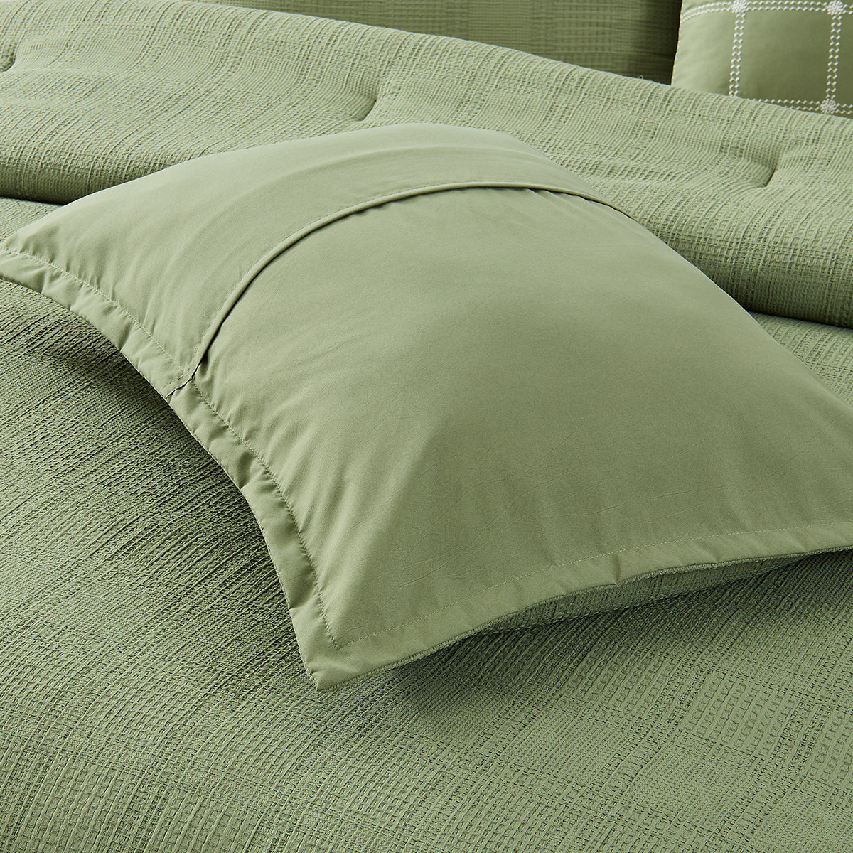 Solid Classic Waffle Weave Textured Bedding Comforter Set