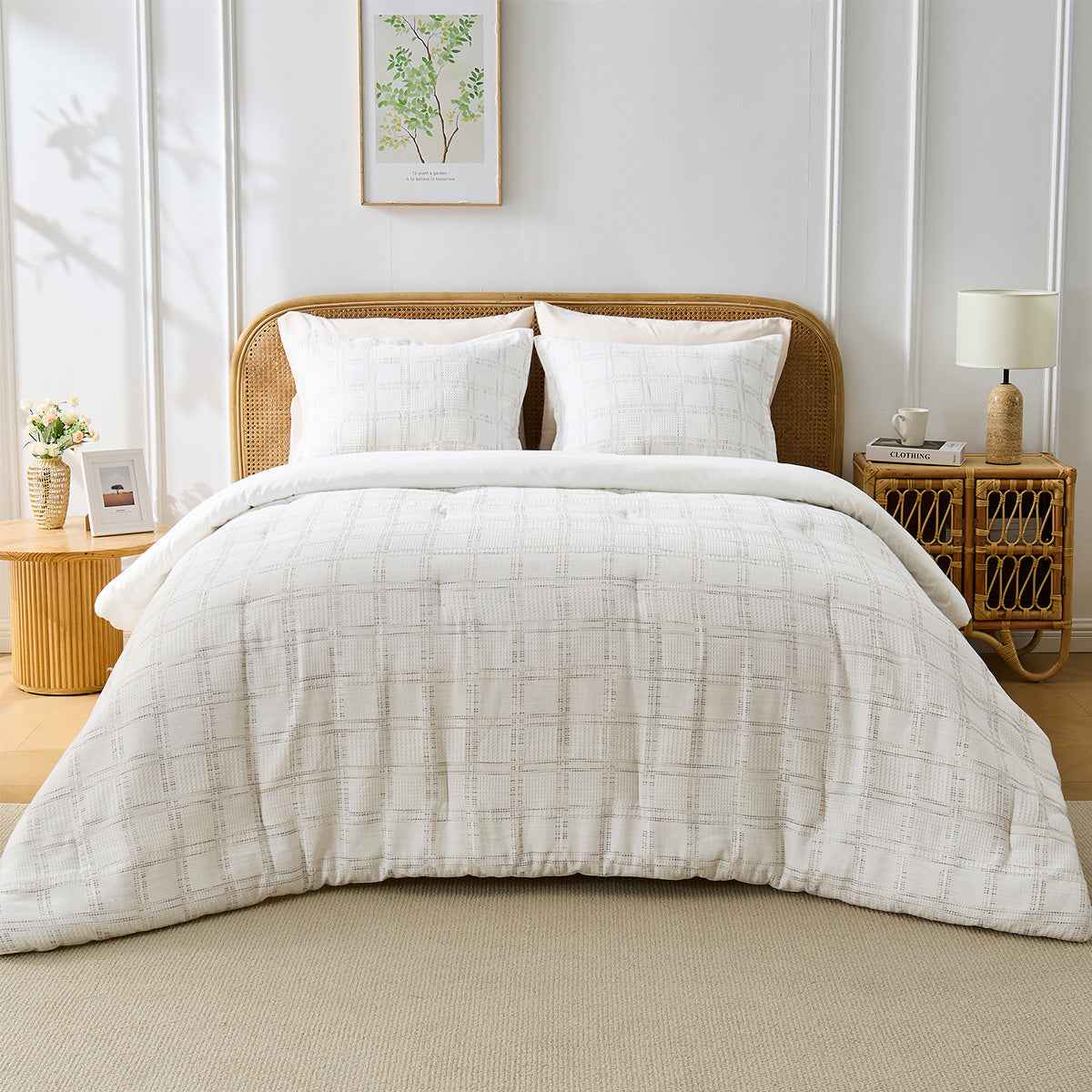 Solid Classic Waffle Weave Textured Mini Comforter Set
