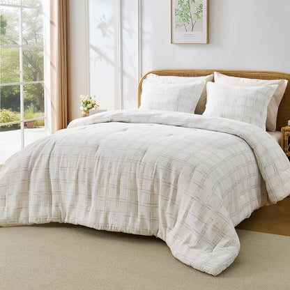 Solid Classic Waffle Weave Textured Mini Comforter Set