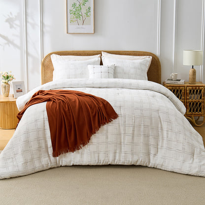 Solid Classic Waffle Weave Textured Bedding Comforter Set