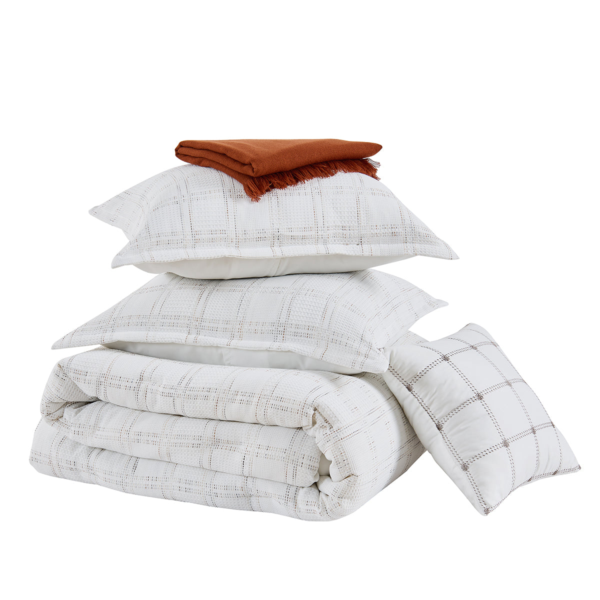 Solid Classic Waffle Weave Textured Bedding Comforter Set