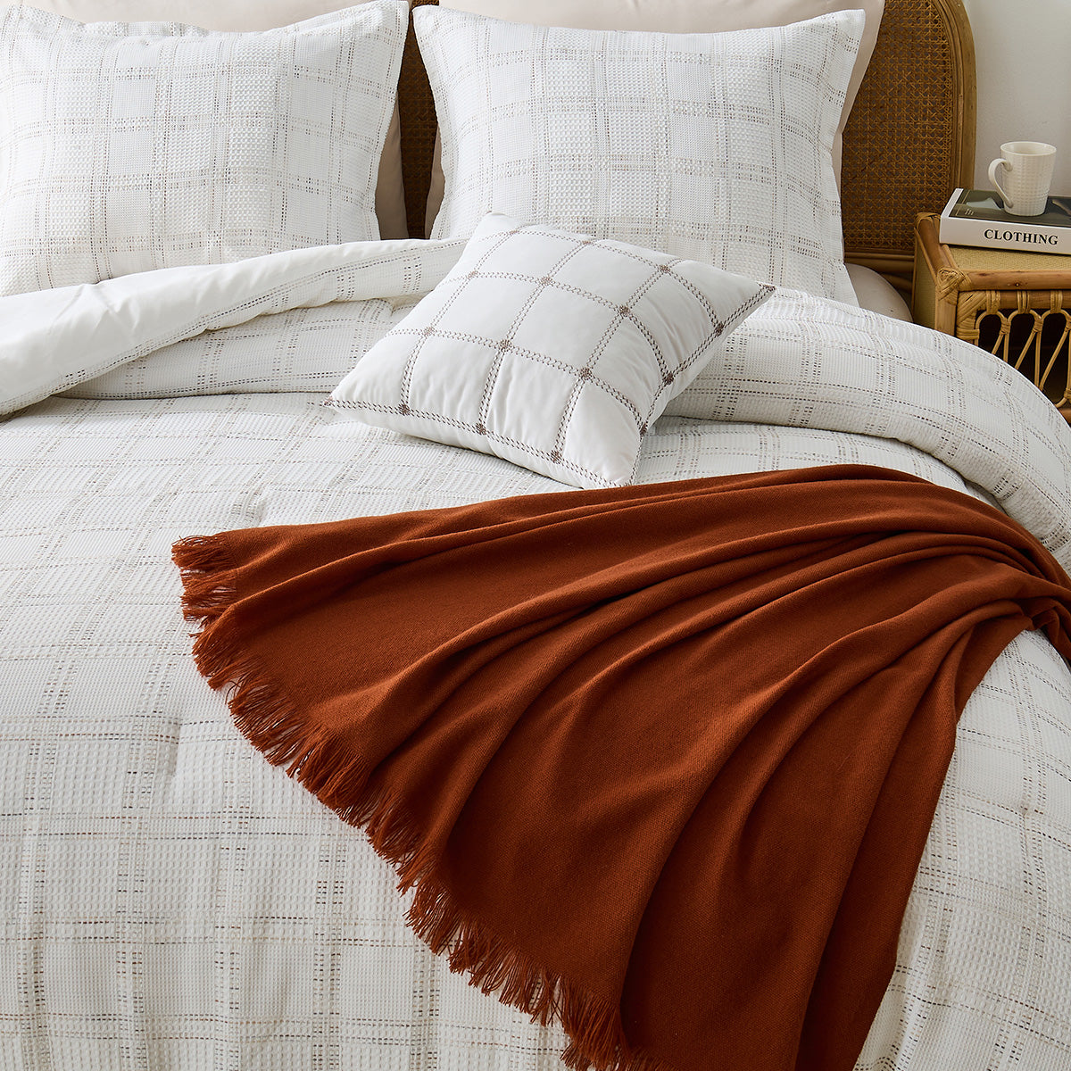 Solid Classic Waffle Weave Textured Bedding Comforter Set
