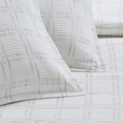 Solid Classic Waffle Weave Textured Bedding Comforter Set