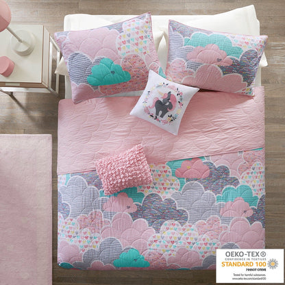 Cloud Reversible Cotton Quilt Set with Throw Pillows