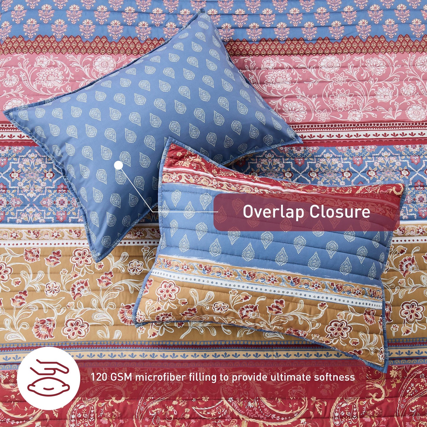 Boho Floral Reversible Patchwork Quilt Set with Pillowcases