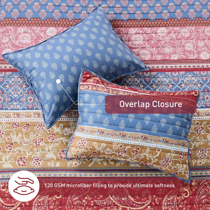 Boho Floral Reversible Patchwork Quilt Set with Pillowcases