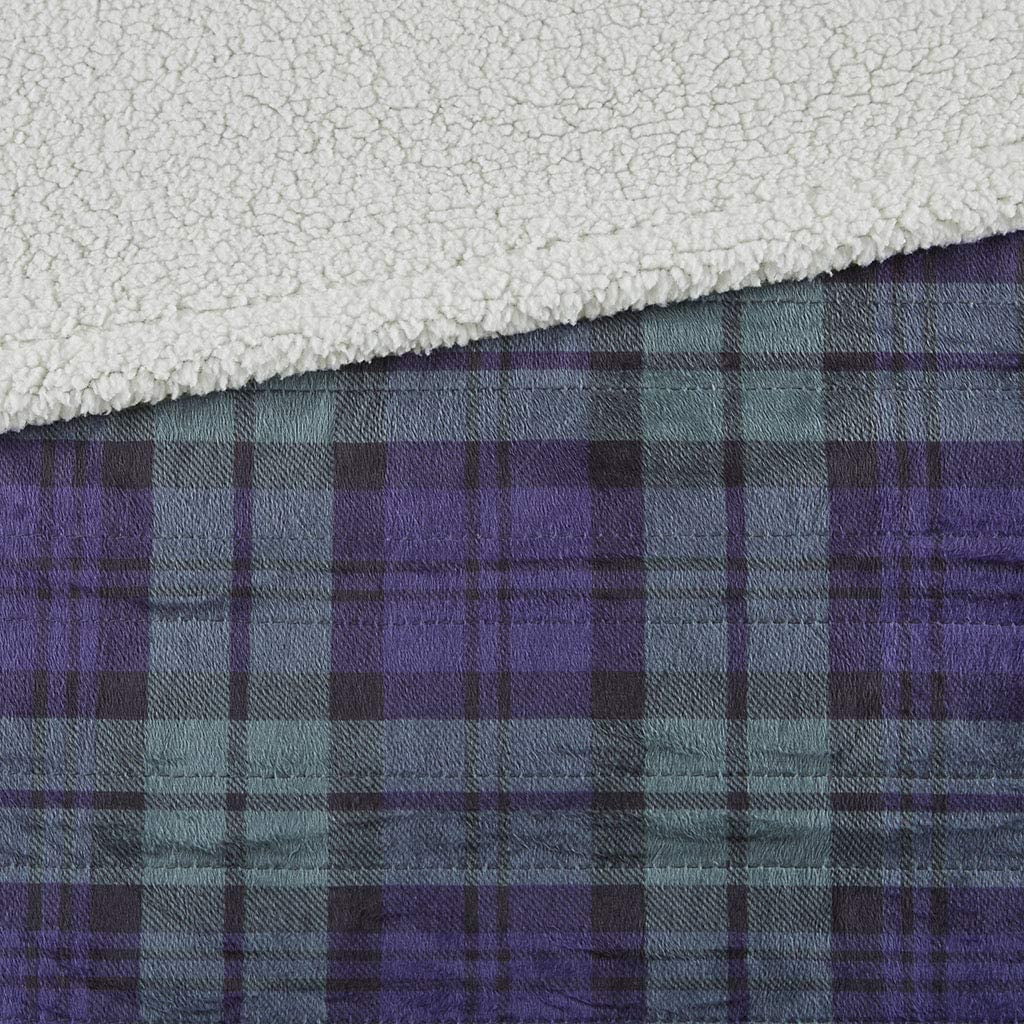 Oversized Mink to Berber Heated Throw, 60x70", Blue/Green