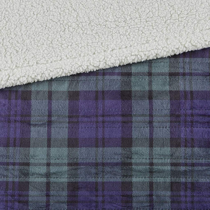Oversized Mink to Berber Heated Throw, 60x70", Blue/Green