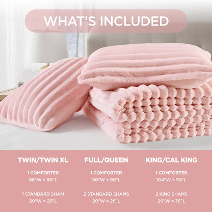 Fluffy Ribbed Plush Comforter Bedding Set