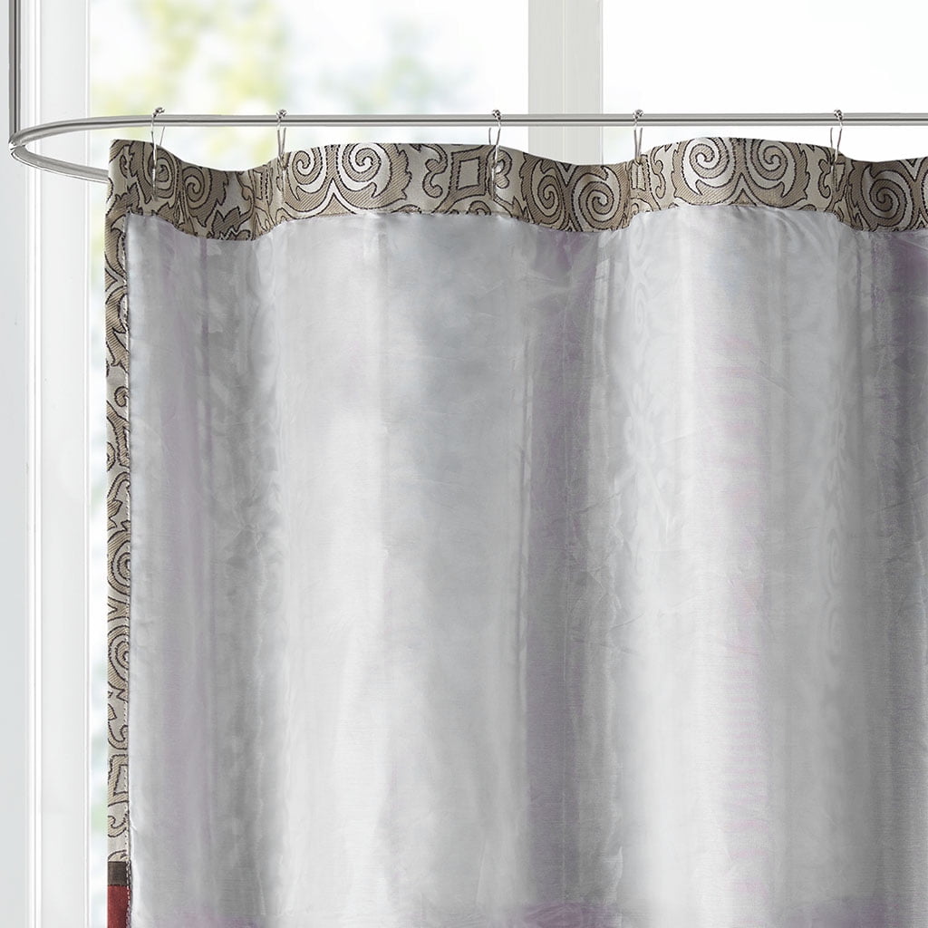 Traditional Embroidered Medallion Bathroom Shower Curtain with 12 Button Holes