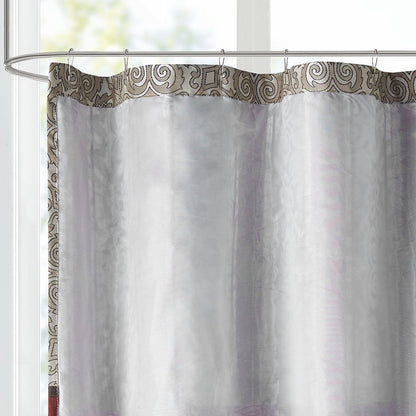 Traditional Embroidered Medallion Bathroom Shower Curtain with 12 Button Holes