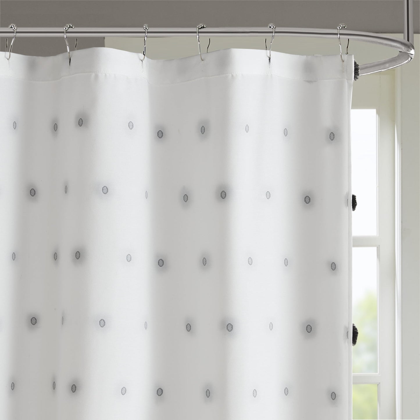 Shower Curtain White Polka Dot Bathroom Curtain With/ 12 Button Holes
