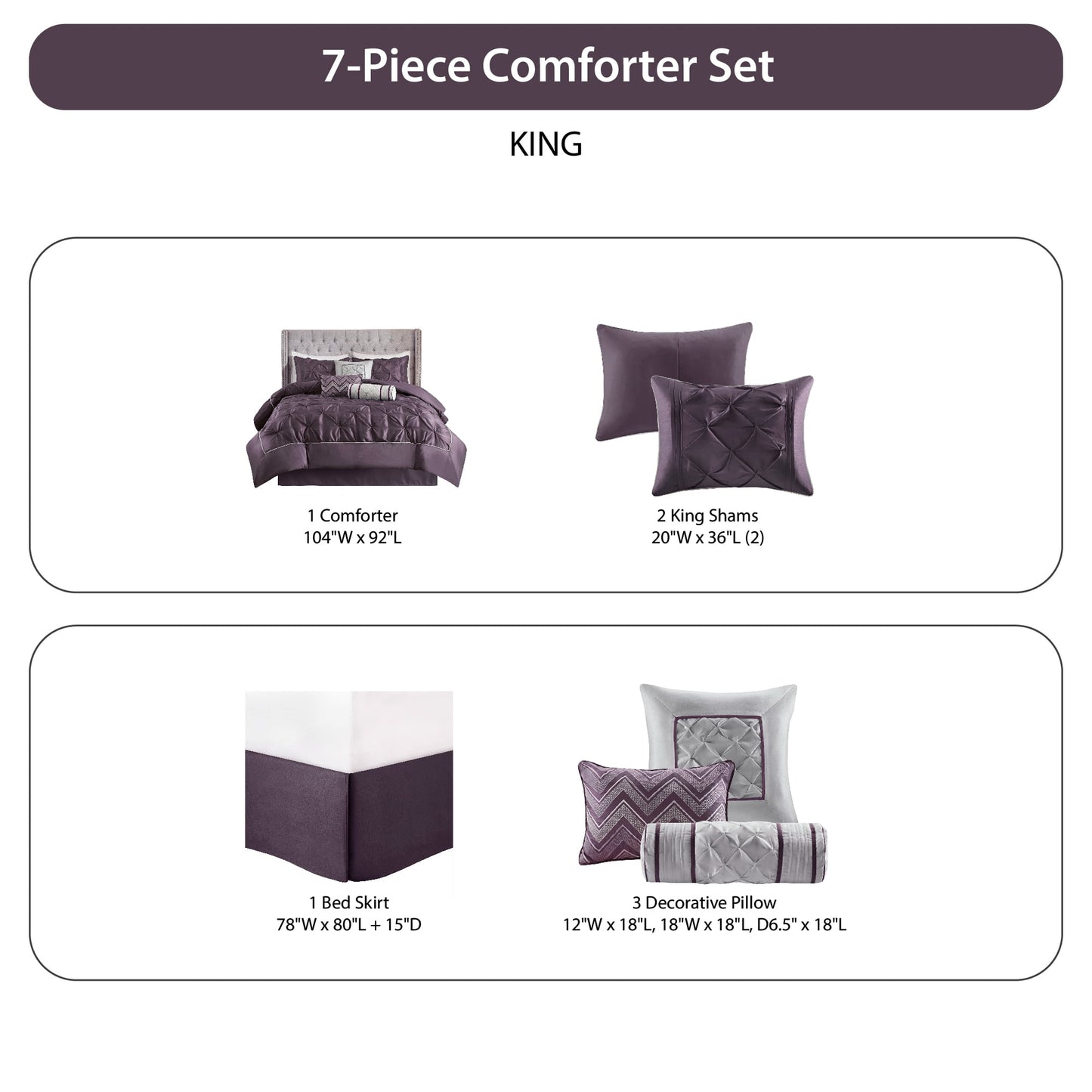 Tufted Pintuk Bed in a Bag Bed Set, Satin Luxury Grey Comforter Bedding Set with Decor Pillow