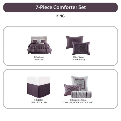 Tufted Pintuk Bed in a Bag Bed Set, Satin Luxury Grey Comforter Bedding Set with Decor Pillow