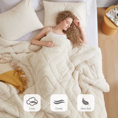 Double Diamond Quilted Teddy Comforter Set