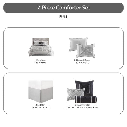 Tufted Pintuk Bed in a Bag Bed Set, Satin Luxury Grey Comforter Bedding Set with Decor Pillow