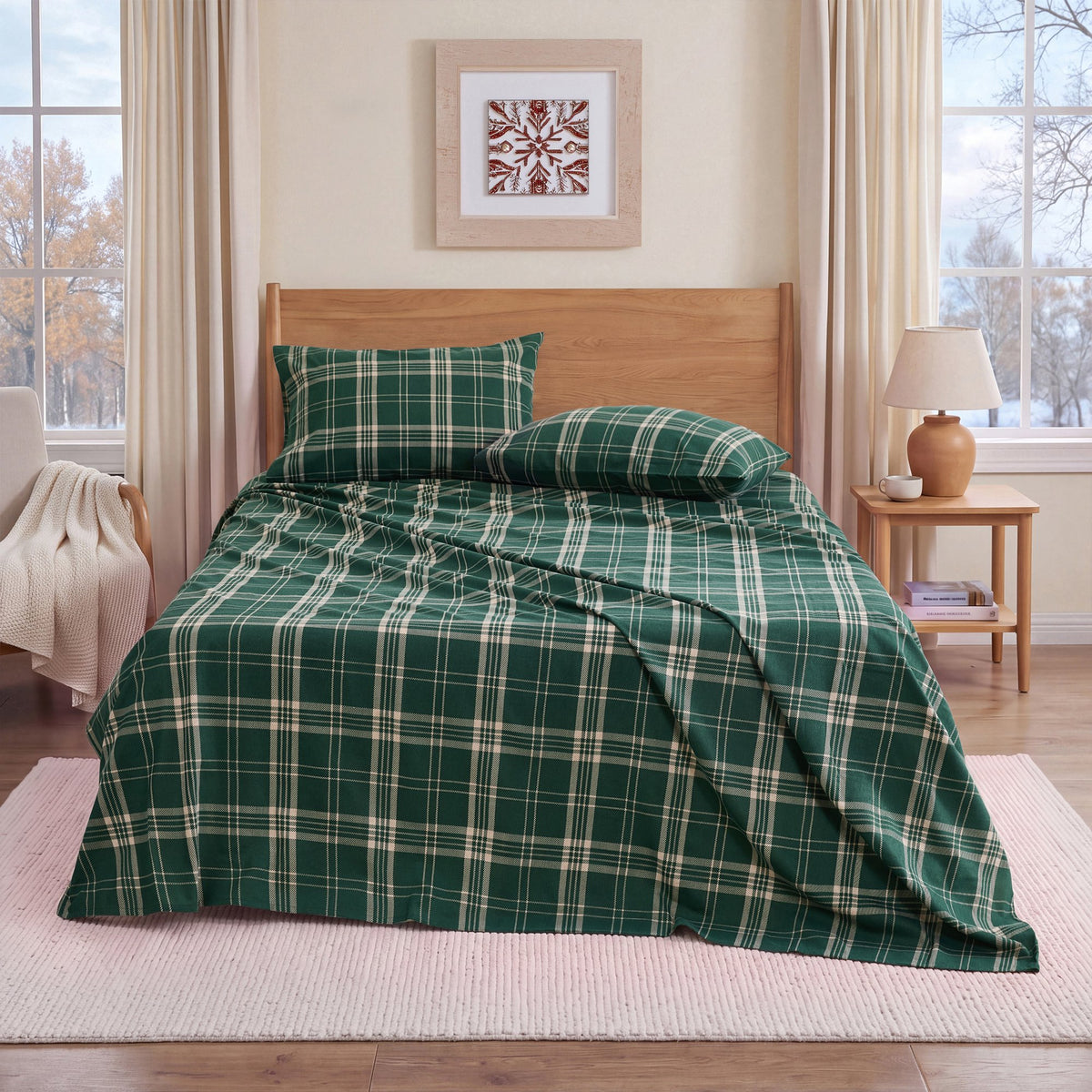 Cotton Flannel Sheet Set, 100% Cotton Bed Sheets Set with Deep Pocket
