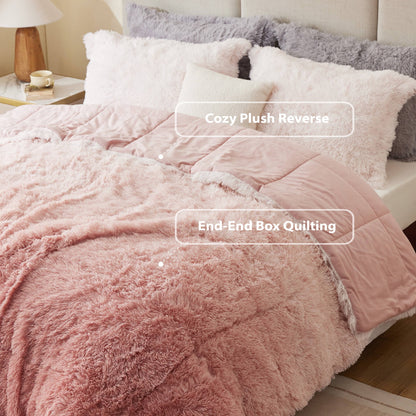 Ombre Shaggy Long Fur Comforter Mini Set