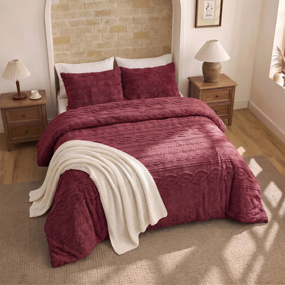 Auraline Jacquard Sherpa Cable Knit Plush Reversible Comforter Set