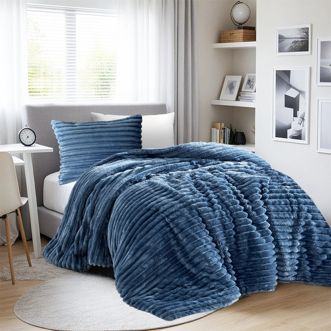 Fluffy Ribbed Plush Comforter Set