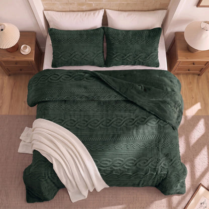 Auraline Jacquard Sherpa Cable Knit Plush Reversible Comforter Set