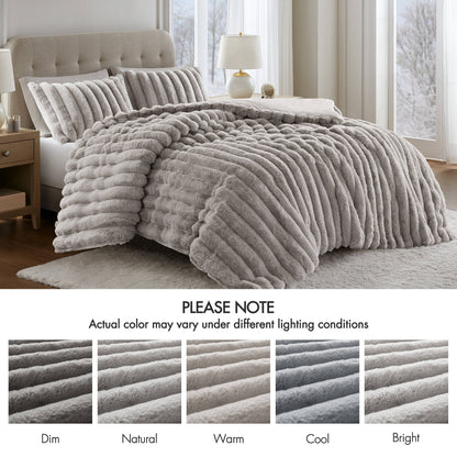 Faux Fur Fluffy Ribbed Bedding Comforter Set