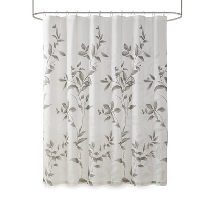 Grey Botanical Lightweight Waterproof Bathroom Shower Curtains, 72"x72"