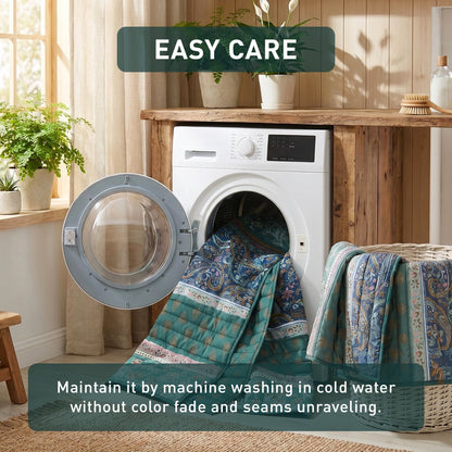 Boho Floral Reversible Patchwork Quilt Set with Pillowcases