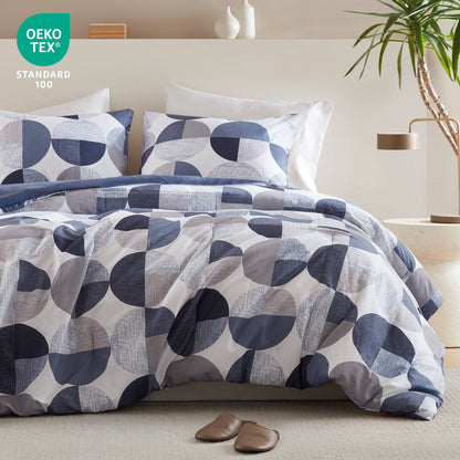Round Geometric Print Comforter Set, Bed-in-a-Bag Bedding Set