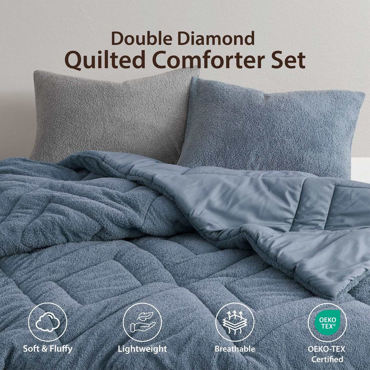 Double Diamond Quilted Teddy Comforter Set