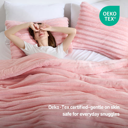 Fluffy Ribbed Plush Comforter Bedding Set