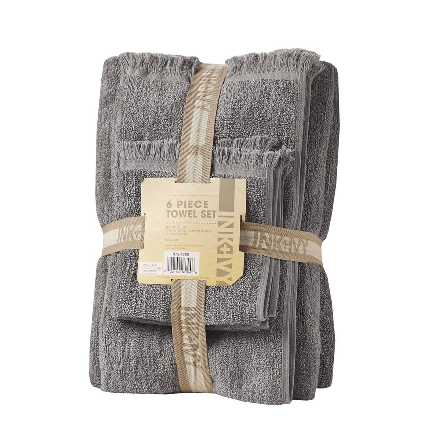 6-Piece Cotton Bath Towel Set, Soft and Absorbent Bath Towels, Charcoal