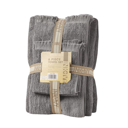 6-Piece Cotton Bath Towel Set, Soft and Absorbent Bath Towels, Charcoal