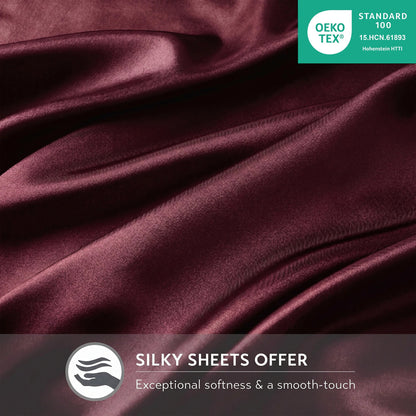 Satin Silky Bedding Sheet Set, Silky Sheen and Cloud-Soft Bed Sheet with Deep-Pocket Fitted Sheet