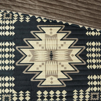 Aztec Print Plush Coverlet Set with Tan and Black