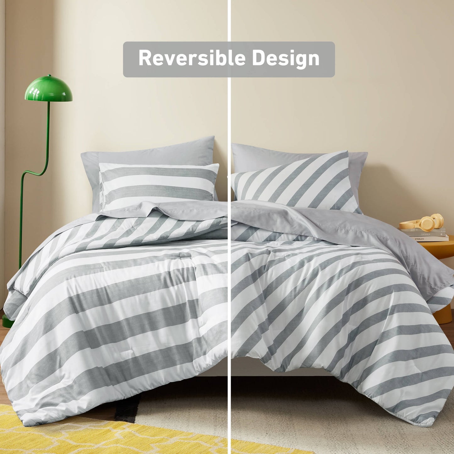 Textured Stripe Print Bedding Comforter Set
